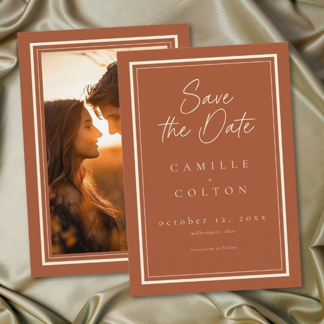 Save The Date Rust Terracotta Minimalist Frame Wedding Photo (Rust Terracotta Minimalist Frame Wedding Photo Save The Date)