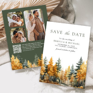 Save The Date Rustic Autumn Forest Photo QR Code Mariage