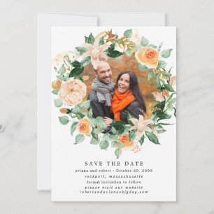 Save The Date Rustic Autumn Wreath Photo Wedding Enregistrer La