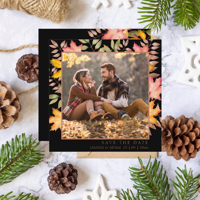 Save The Date Rustic Black Fall Automne Feuilles Mariage photo (Créateur téléchargé)