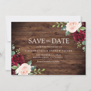 Save The Date Rustic Blush : Bourgogne Blush Floral Watercolor