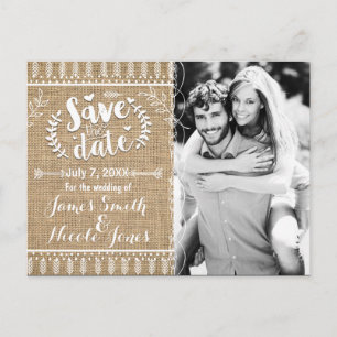 Save the Date Rustic Burlap Foto Einladung