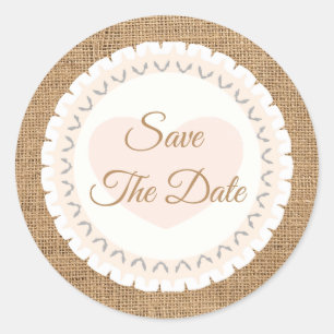 Save the Date Rustic Burlap Wedcker Runder Aufkleber