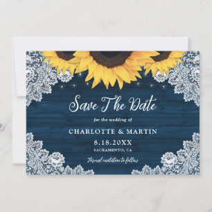 Save The Date Rustic Chic Marine Bleu dentelle Mariage de tourne