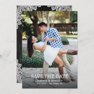 Save The Date Rustic Country Black Chalkboard dentelle Mariage P