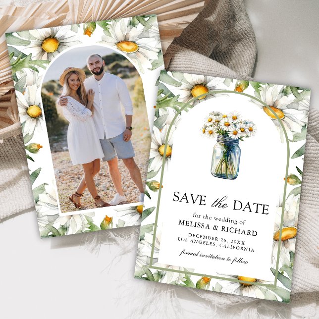 Save The Date Rustic Daisies Floral Mason Jar Photo Wedding (Créateur téléchargé)