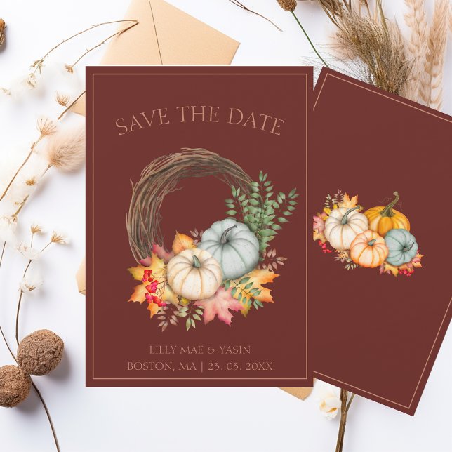 Save The Date Rustic Dark Terracotta Automne Citrouille Mariage (Créateur téléchargé)