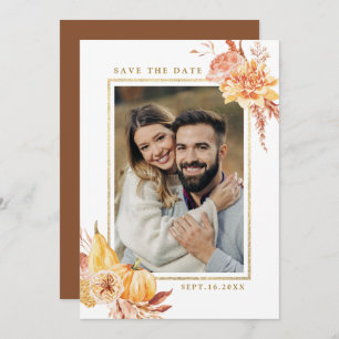 Save The Date Rustic Fall Floral Mariage Gold Frame Photo