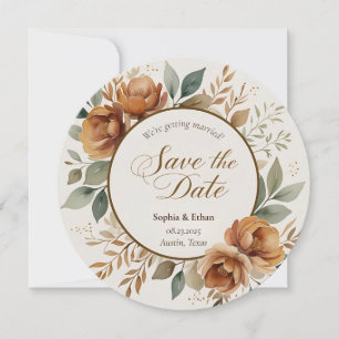 Save The Date Rustic Fall Floral Round Enregistrer la date Maria