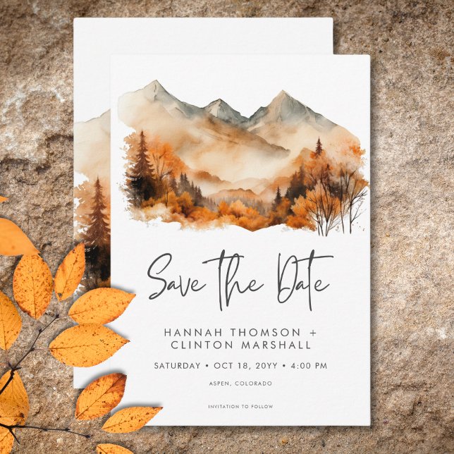 Save The Date Rustic Fall Mountain Scene Mariage d'aquarelle (Rustic Fall Mountain Scene Watercolor Wedding Save The Date)
