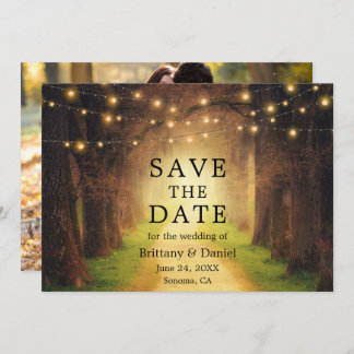 Save The Date Rustic Forest Path Mariage String Lumières Photo