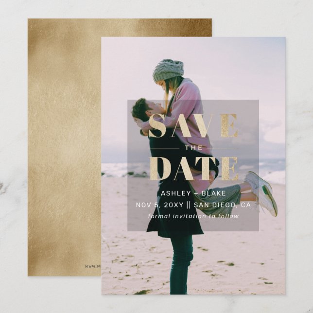 Save The Date Rustic Gold Minimal photo moderne (Devant / Derrière)