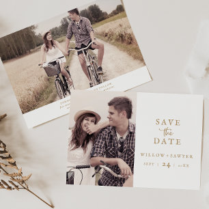 Save The Date Rustic Gold Script Photo Enregistrer La Date