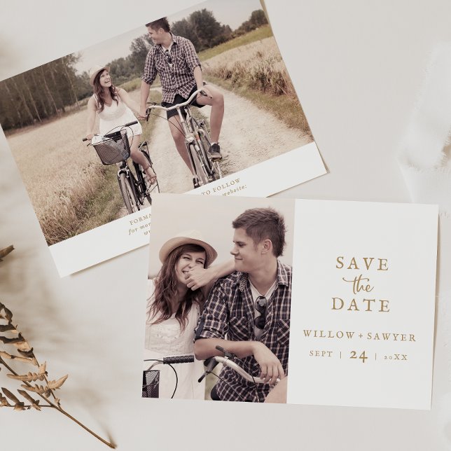 Save The Date Rustic Gold Script Photo Enregistrer La Date (Créateur téléchargé)