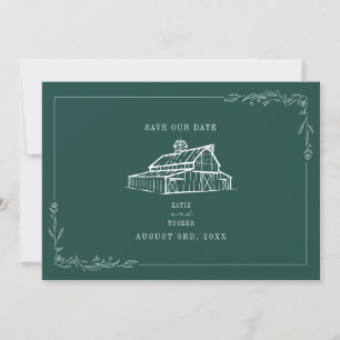 Save The Date Rustic Grange Mariage Emerald Green Enregistrer la