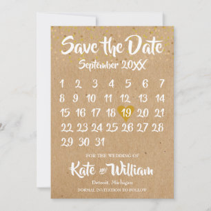 Save The Date Rustic Kraft Love Heart Calendrier Enregistrer la 