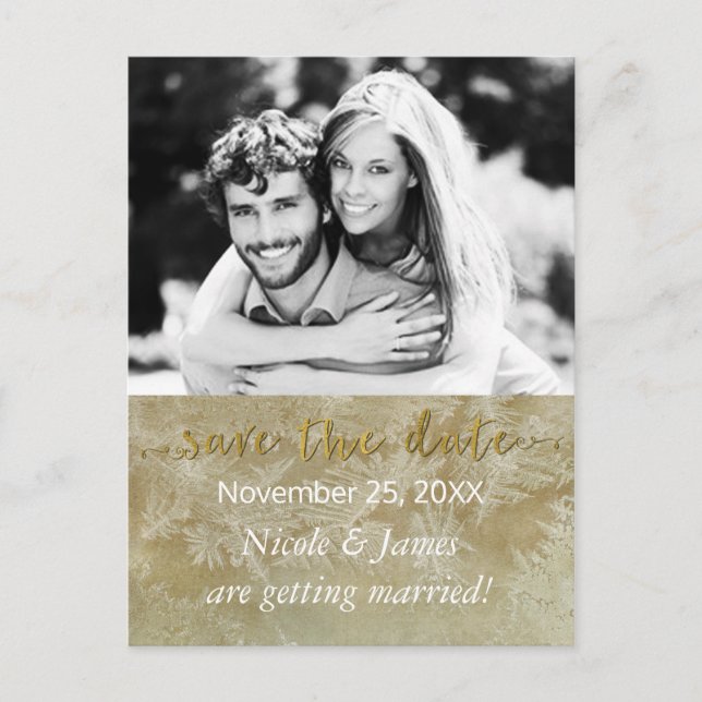 SAVE THE DATE Rustic Kraft Paper Winter Foto Ankündigungspostkarte (Vorderseite)
