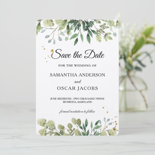 Save The Date Rustic Kraft Verdure Aquarelle (Debout devant)