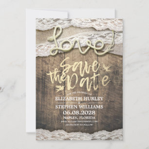 Save The Date Rustic Love Rope Burlap Lace Wedding Enregistrer L