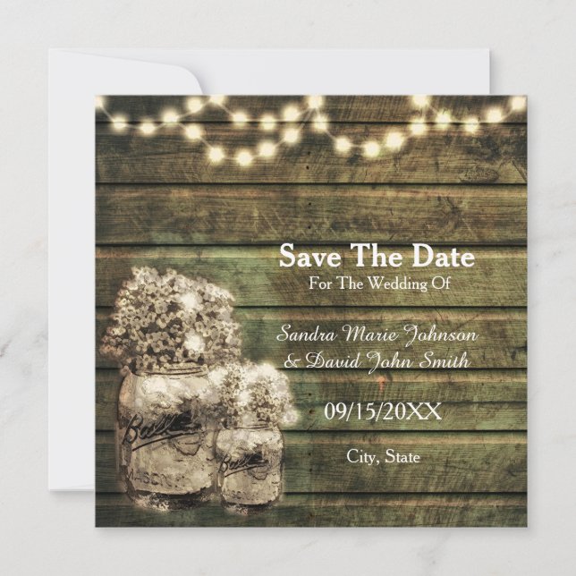 Save The Date Rustic Mason Jar Enregistrer La Date (Devant)