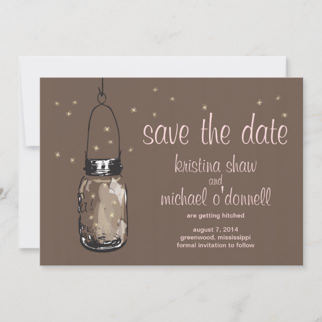 Save The Date Rustic Mason Jar & Fireflies Enregistrer la date (Devant)