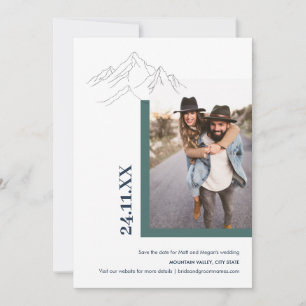 Save The Date Rustic Mountain Nature Extérieur Photo Vert Bleu