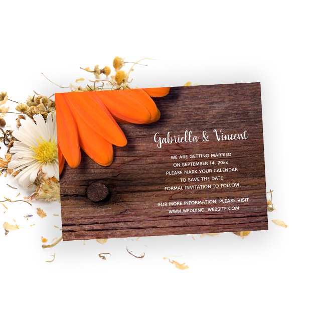 Save The Date Rustic Orange Daisy Grange Mariage Enregistrer la  (Créateur téléchargé)