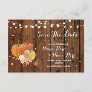 Save the Date Rustic Pumpkin Lights Wood Wedding