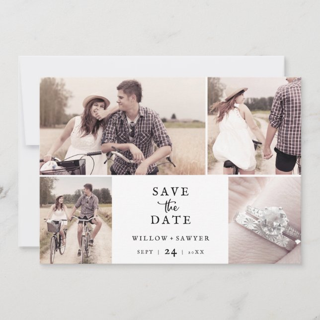 Save The Date Rustic Script 4 Photo Collage Enregistrer La Date (Devant)