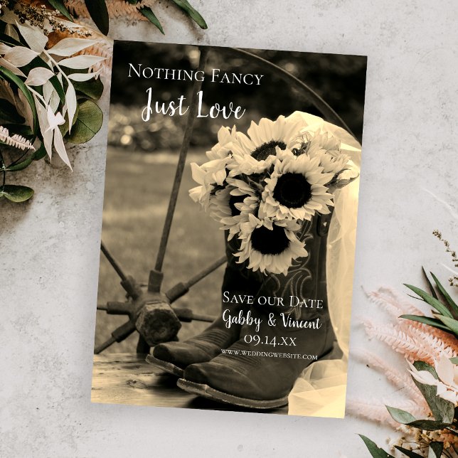 Save The Date Rustic Sunflowers and Cowboy Boots Western Wedding (Créateur téléchargé)