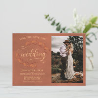 Rustic Terracotta Feuilles & Photo Mariage élégant