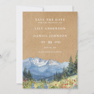 Save The Date Rustic Watercolor Mountain Floral Mariage photo
