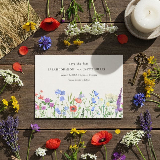 Save The Date Rustic Wildflower Meadow Wedding Photo  (Rustic Wildflower Meadow Wedding Photo Save The Date)