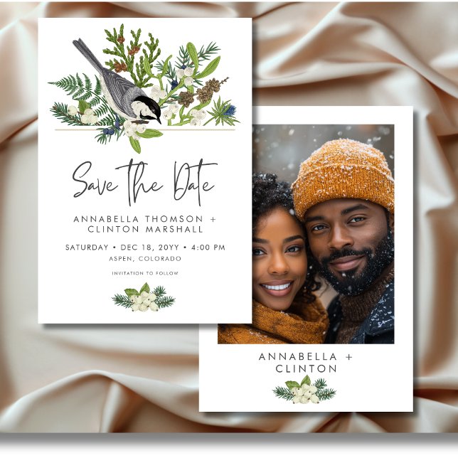 Save The Date Rustic Winter Nature & Pine Photo Mariage (Rustic Winter Nature & Pine Wedding Photo Save The Date)