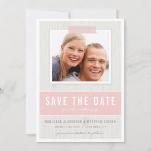 Save The Date Rustic Wood Grain Motif rose Photo Enregistrer la 