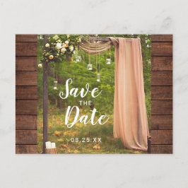 Save the Date Rustic Wood Peach Mason Jar Wedding Ankündigungspostkarte