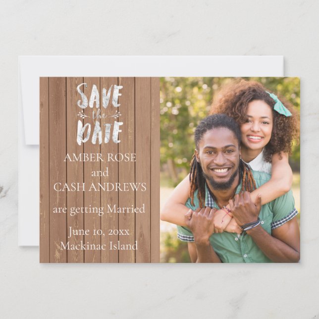 Save The Date Rustic Wood Photo Enregistrer la date (Devant)