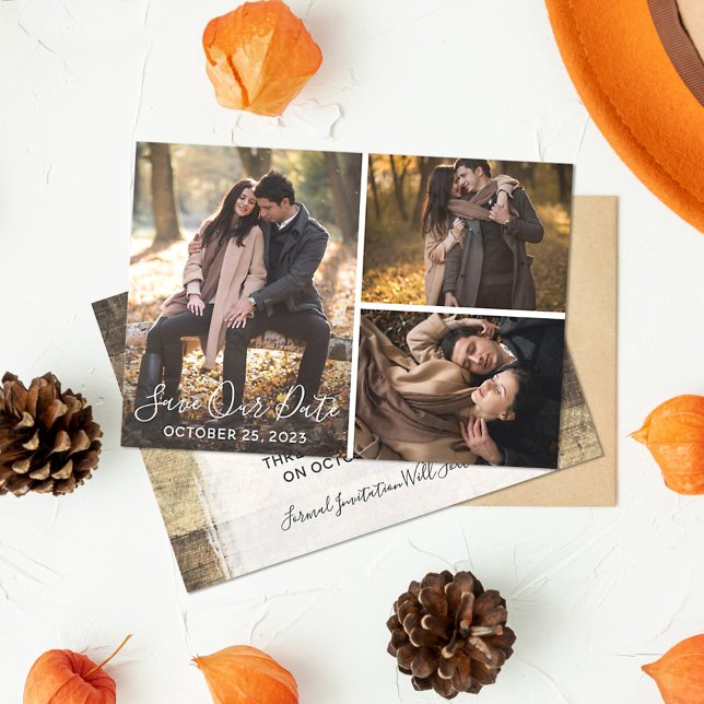 Save the Date Rustic Wood Wedding Foto Collage (Von Creator hochgeladen)