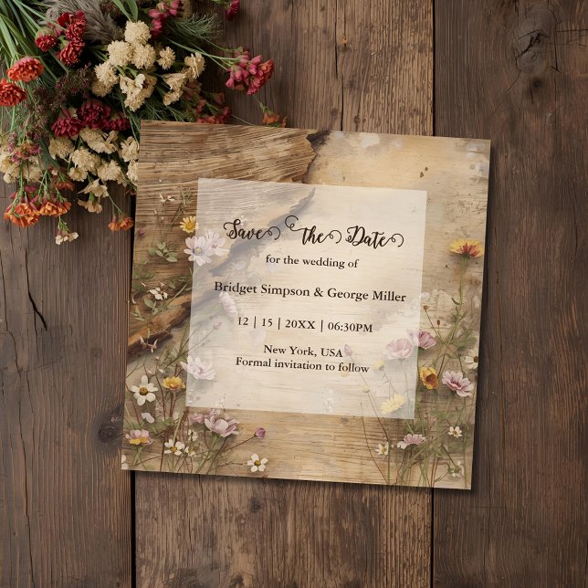 Save The Date Rustic Wooden Bohemian Floral Wedding  (Créateur téléchargé)
