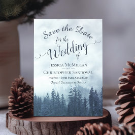 Save The Date Rustic Woods Blue Mountain Pine Trees Mariage