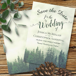 Save The Date Rustic Woods Green Mountain Pine Trees Mariage