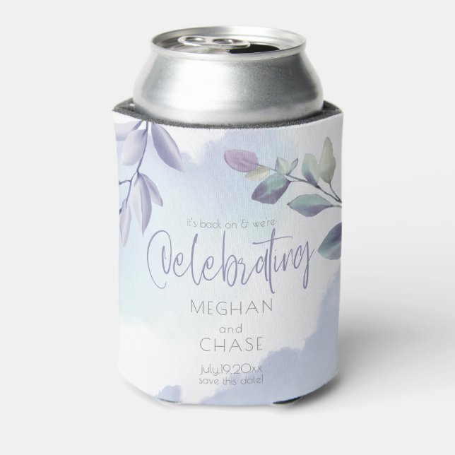 Save the Date Rustikale Aqua Lilac Blätter Dosenkühler (Kanne Rückseite)