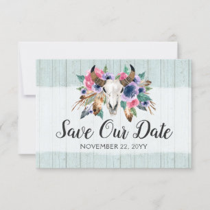 Save the Date Rustikale Blumenkuh Skull Boho Hochz