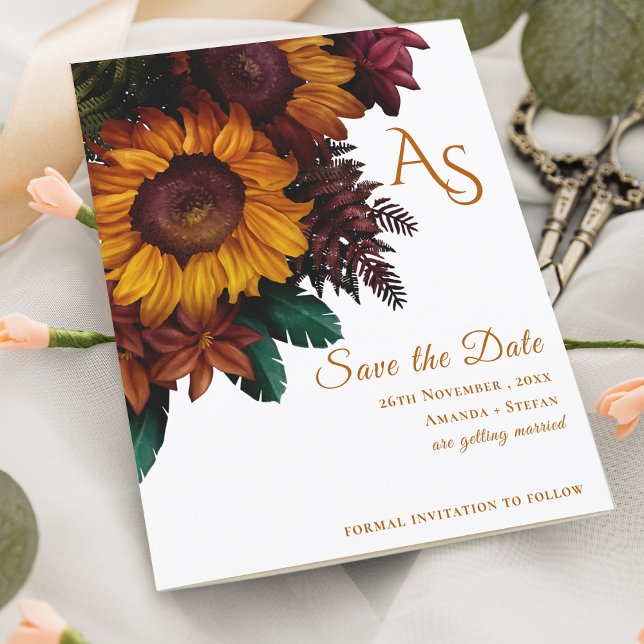 Save the Date rustikale Burnt Orange Floral Monogr (Rustic Burnt Orange Floral Monogram Save the Date)