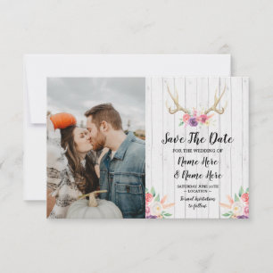 Save The Date Rustikale Geweihe Hirsch Florale Fot