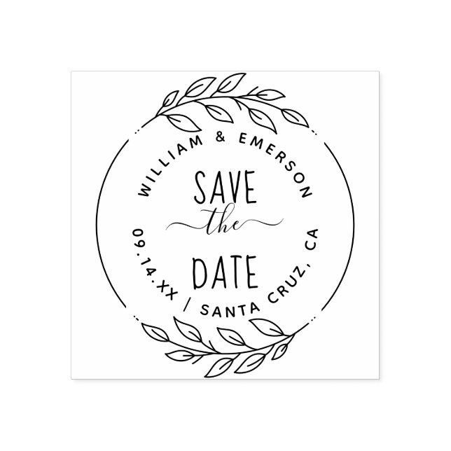 Save The Date | Rustikale handGezeichnet Sprigs &  Gummistempel (Prägung)