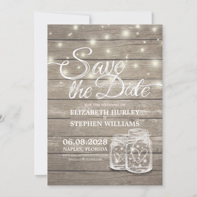 Save the Date rustikale Holz Mason Jar String Ligh (Vorderseite)