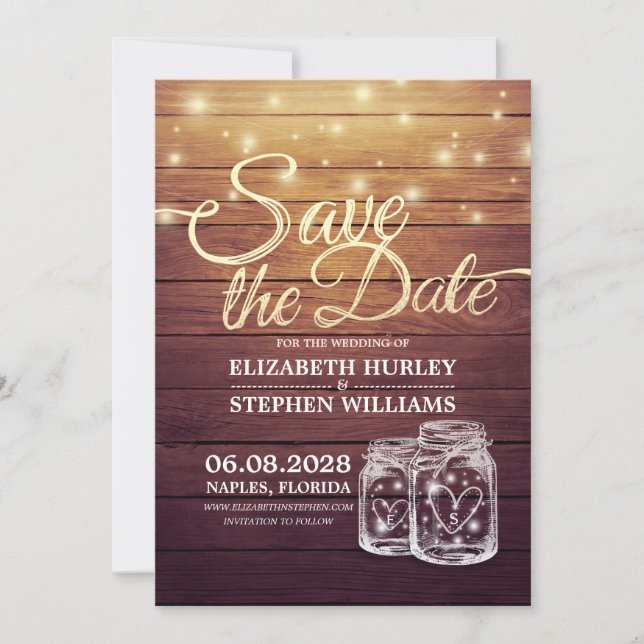 Save the Date rustikale Holz Mason Jar String Ligh (Vorderseite)