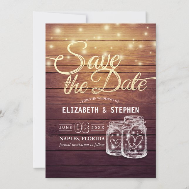 Save the Date rustikale Holz Mason Jar String Ligh (Vorderseite)