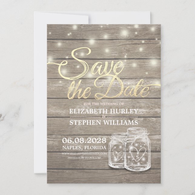 Save the Date rustikale Holz Mason Jar String Ligh (Vorderseite)